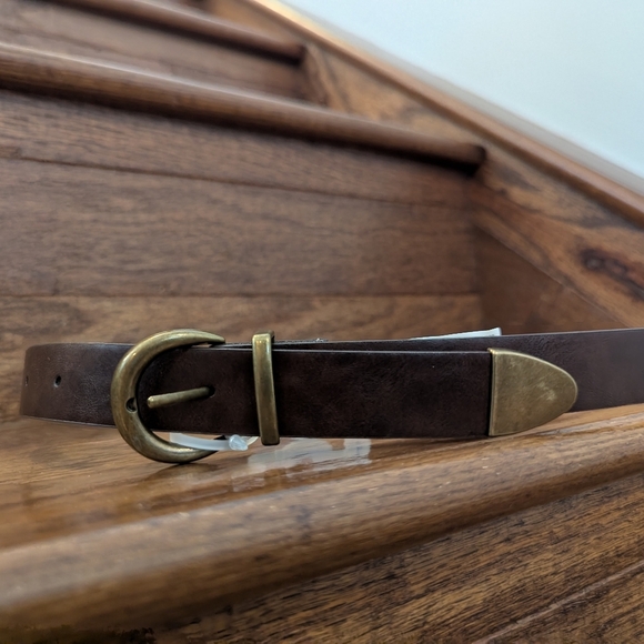 Brown Western Vegan Leather Belt with Gold Buckle Woman's Size M/L - Picture 7 of 8